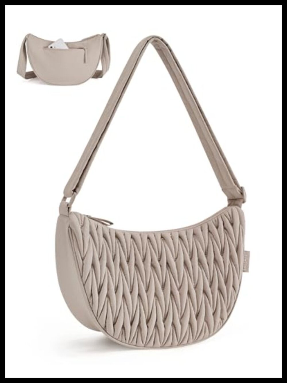 Quilted Crossbody Hobo Bag with Adjustable Strap and Inner Pockets